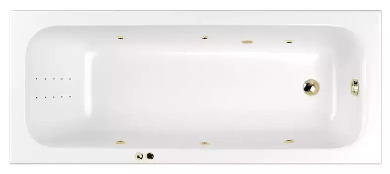 Гидромассажная ванна акриловая «Whitecross» Vibe 180/75 Line Nano с каркасом с сифоном белая/золото