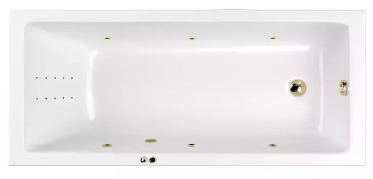 Гидромассажная ванна акриловая «Whitecross» Wave 160/80 Line Nano с каркасом с сифоном белая/золото