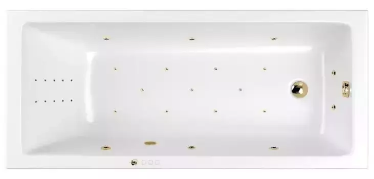 Гидромассажная ванна акриловая «Whitecross» Wave 160/80 Ultra Nano с каркасом с сифоном белая/золото