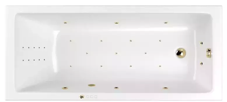 Гидромассажная ванна акриловая «Whitecross» Wave 170/75 Ultra Nano с каркасом с сифоном белая/золото