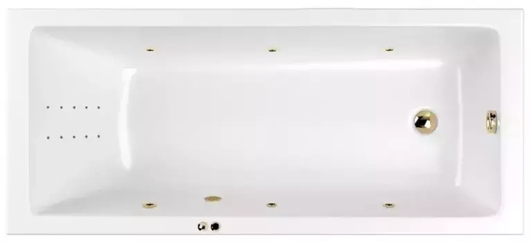 Гидромассажная ванна акриловая «Whitecross» Wave Slim 150/70 Line Nano с каркасом с сифоном белая/золото