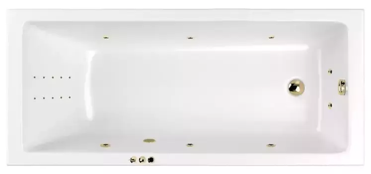 Гидромассажная ванна акриловая «Whitecross» Wave Slim 150/70 Smart Nano с каркасом с сифоном белая/золото