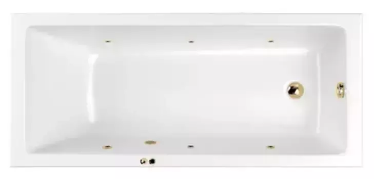 Гидромассажная ванна акриловая «Whitecross» Wave Slim 160/80 Soft с каркасом с сифоном белая/золото