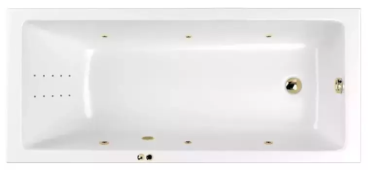 Гидромассажная ванна акриловая «Whitecross» Wave Slim 170/75 Line Nano с каркасом с сифоном белая/золото