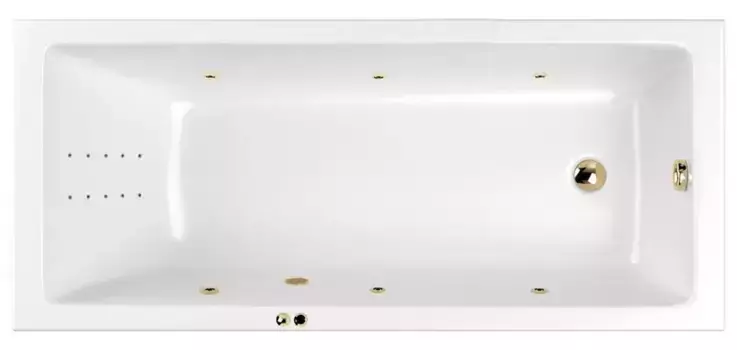 Гидромассажная ванна акриловая «Whitecross» Wave Slim 180/80 Line Nano с каркасом с сифоном белая/золото