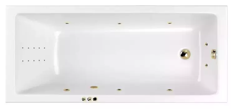 Гидромассажная ванна акриловая «Whitecross» Wave Slim 180/80 Smart Nano с каркасом с сифоном белая/золото