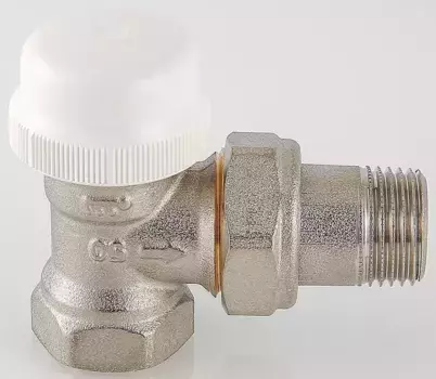 Клапан радиаторный «Valtec» VT.031.N.04 1/2"-1/2" угловой,термостатический ВР-НР (американка) никель