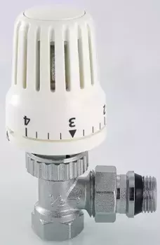 Клапан радиаторный «Valtec» VT.047.N.04 1/2"-1/2" угловой,термостатический ВР-НР (американка) никель