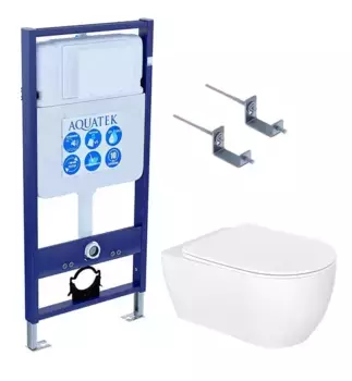 Комплект инсталляция с унитазом и крышкой «Акватек» Set Aquatek Европа New-KKI2 (инсталляция/унитаз с сиденьем/крепеж/звукоизоляционная прокладка) безободковый белый