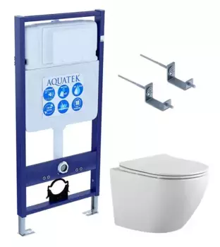 Комплект инсталляция с унитазом и крышкой «Акватек» Set Aquatek Европа-KKI2 (инсталляция/унитаз с сиденьем/крепеж/звукоизоляционная прокладка) безободковый белый