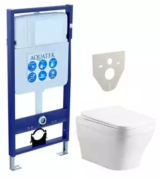 Комплект инсталляция с унитазом и крышкой «Акватек» Set Aquatek Амадео cm безободковый белый