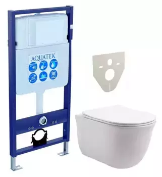Комплект инсталляция с унитазом и крышкой «Акватек» Set Aquatek Классик безободковый белый