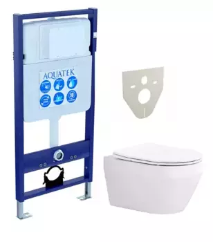 Комплект инсталляция с унитазом и крышкой «Акватек» Set Aquatek Лея безободковый белый