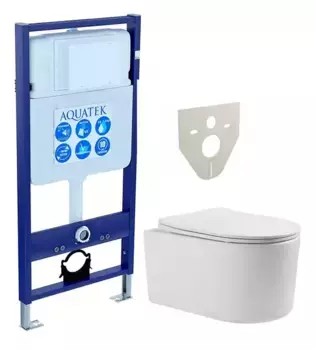 Комплект инсталляция с унитазом и крышкой «Акватек» Set Aquatek Мия безободковый белый