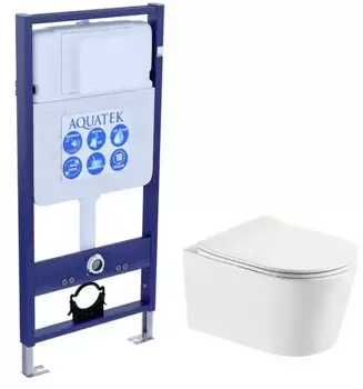 Комплект инсталляция с унитазом и крышкой «Акватек» Set Aquatek Оберон T безободковый белый