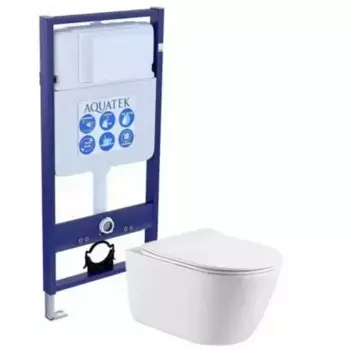 Комплект инсталляция с унитазом и крышкой «Акватек» Standard INS-0000012/Оберон AQ1363W-00 безободковый белый