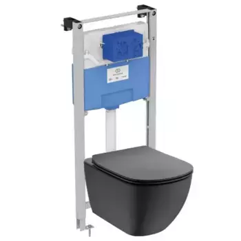 Комплект инсталляция с унитазом и крышкой «Ideal Standard» Prosys TESI T3868V3 Silk Black/чёрный матовый