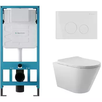 Комплект инсталляция с унитазом, крышкой и кнопкой смыва «Aqueduto» Cone AQDS002 безободковый белый