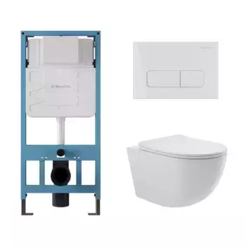 Комплект инсталляция с унитазом, крышкой и кнопкой смыва «Aqueduto» Ovo AQDS028 безободковый белый