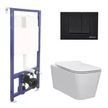 Комплект инсталляция с унитазом, крышкой и кнопкой смыва «Berges Wasserhaus» Floe Rimless 043230 безободковый белый