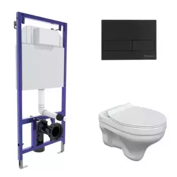 Комплект инсталляция с унитазом, крышкой и кнопкой смыва «Berges Wasserhaus» 042439 Novum/Albit S/кнопка L5 SoftTouch безободковый белый