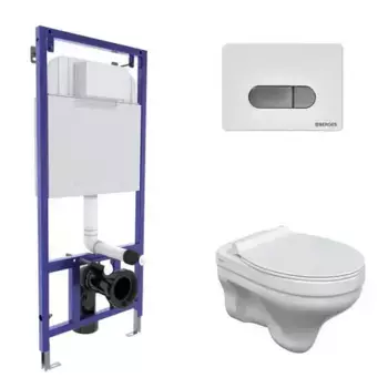 Комплект инсталляция с унитазом, крышкой и кнопкой смыва «Berges Wasserhaus» 042441 Novum/Albit S/кнопка D7 безободковый белый