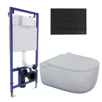 Комплект инсталляция с унитазом, крышкой и кнопкой смыва «Berges Wasserhaus» 043204 Novum525/EGO XL Rimless/Toma Slim SO/кнопка L5 безободковый