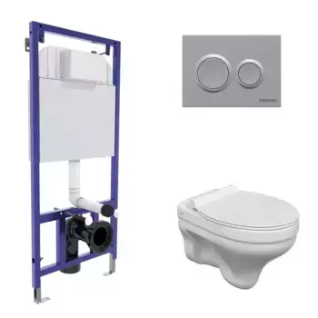 Комплект инсталляция с унитазом, крышкой и кнопкой смыва «Berges Wasserhaus» Novum/Albit S/кнопка O2 043317 безободковый белый