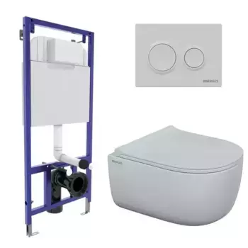 Комплект инсталляция с унитазом, крышкой и кнопкой смыва «Berges Wasserhaus» 043250 Novum525/EGO Rimless/Okus Slim SO/кнопка O1 безободковый