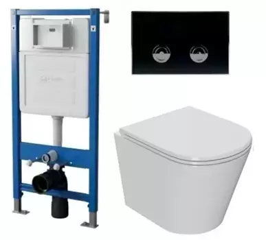 Комплект инсталляция с унитазом, крышкой и кнопкой смыва «Point» PN48182BC (инсталляция пневматическая PN45121/клавиша Венера/унитаз Виктория) безободковый белый