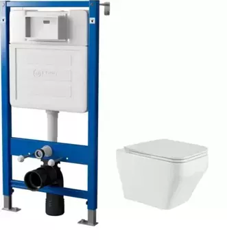 Комплект инсталляция с унитазом, крышкой и кнопкой смыва «Point» PN48308BC (инсталляция пневматическая PN45121/клавиша/унитаз Аврора) безободковый белый