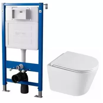 Комплект инсталляция с унитазом, крышкой и кнопкой смыва «Point» PN48328BC (инсталляция пневматическая PN45121/клавиша/унитаз Венера) безободковый белый