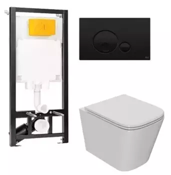 Комплект инсталляция с унитазом, крышкой и кнопкой смыва «Point» OLI 80 ECO/Ника/панель Globe 886914GBO3+PN41081 безободковый белый