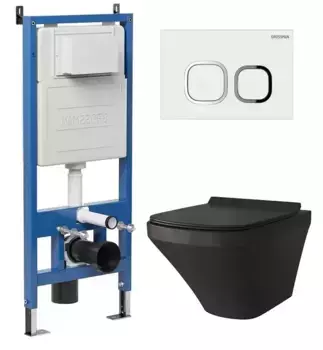 Комплект инсталляция с унитазом, крышкой и кнопкой смыва «Grossman» 97.4440BMS.02.000 безободковый черный матовый