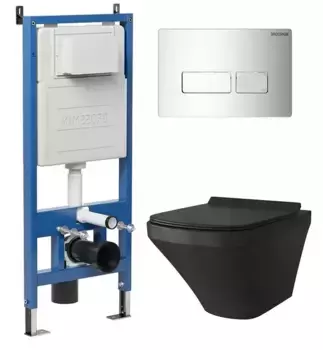 Комплект инсталляция с унитазом, крышкой и кнопкой смыва «Grossman» 97.4440BMS.03.100 безободковый черный матовый