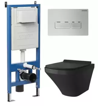 Комплект инсталляция с унитазом, крышкой и кнопкой смыва «Grossman» 97.4440BMS.03.110 безободковый черный матовый