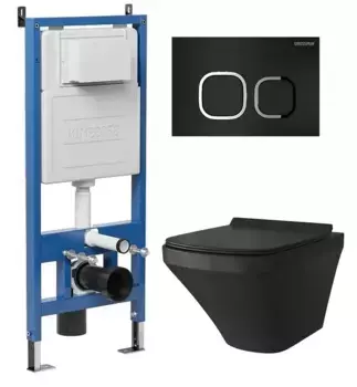 Комплект инсталляция с унитазом, крышкой и кнопкой смыва «Grossman» 97.4440BMS.02.210 безободковый черный матовый