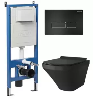 Комплект инсталляция с унитазом, крышкой и кнопкой смыва «Grossman» 97.4440BMS.03.210 безободковый черный матовый