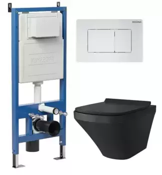 Комплект инсталляция с унитазом, крышкой и кнопкой смыва «Grossman» 97.4440BMS.04.01M безободковый черный матовый