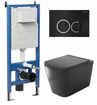 Комплект инсталляция с унитазом, крышкой и кнопкой смыва «Grossman» 97.4441BMS.01.210 безободковый черный матовый