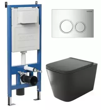 Комплект инсталляция с унитазом, крышкой и кнопкой смыва «Grossman» 97.4441BMS.01.100 безободковый черный матовый