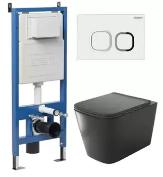 Комплект инсталляция с унитазом, крышкой и кнопкой смыва «Grossman» 97.4441BMS.02.000 безободковый черный матовый