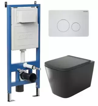 Комплект инсталляция с унитазом, крышкой и кнопкой смыва «Grossman» 97.4441BMS.05.01M безободковый черный матовый