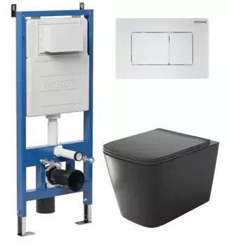 Комплект инсталляция с унитазом, крышкой и кнопкой смыва «Grossman» 97.4441BMS.04.01M безободковый черный матовый
