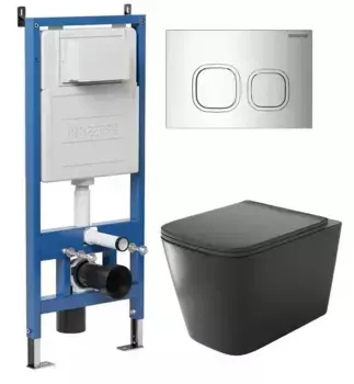 Комплект инсталляция с унитазом, крышкой и кнопкой смыва «Grossman» 97.4441BMS.02.100 безободковый черный матовый
