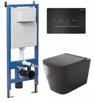 Комплект инсталляция с унитазом, крышкой и кнопкой смыва «Grossman» 97.4441BMS.03.210 безободковый черный матовый