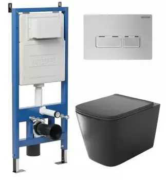 Комплект инсталляция с унитазом, крышкой и кнопкой смыва «Grossman» 97.4441BMS.03.110 безободковый черный матовый