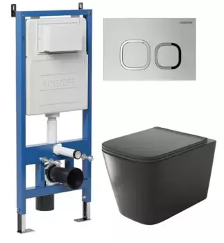 Комплект инсталляция с унитазом, крышкой и кнопкой смыва «Grossman» 97.4441BMS.02.110 безободковый черный матовый