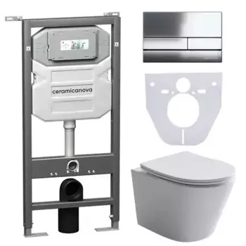 Комплект инсталляция с унитазом, крышкой и кнопкой смыва «Ceramica Nova» Balearica CN6000_1002CH_1000 безободковый белый