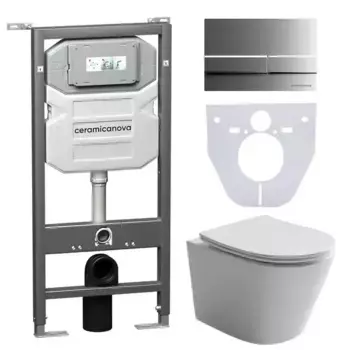 Комплект инсталляция с унитазом, крышкой и кнопкой смыва «Ceramica Nova» Balearica CN6000_1002M_1000 безободковый белый